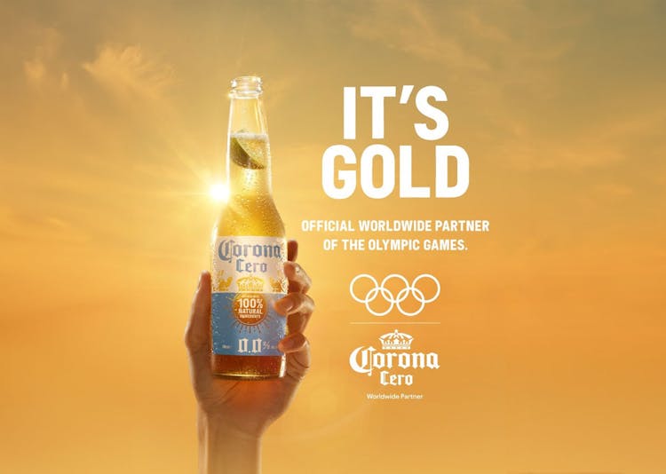 Olympic promotion with a Corona Cero bottle.